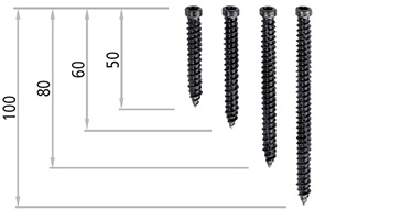 suruburi de perete dimensiuni suruburi de perete
Ø 7.5 x 50 mm pentru atasare in subtocurile metalice
Ø 7.5 x 60 mm pentru fixarea in ciment si in ziduri groase
Ø 7.5 x 80 mm pentru fixare in pereti de grosime medie
Ø 7.5 x 100 mm pentru fixare in pereti subtiri