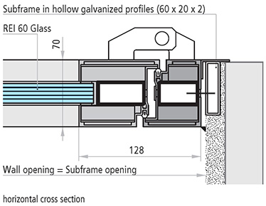  USI antifoc vitrate DIN ALUMINIU REI  60 sectiune de imbinare orizontala subtoc in profile galvanizate