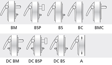variatii optionale Variatii optionale Bara din aluminiu vopsita in culori din paletarul RAL Controale externe BM si BSP din otel inoxidabil lustruit Controale externe BM si BSP vopsite in culori din paletarul RAL Sistem MAC® 1 cu zavor cu functie de control al accesului Cilindri codati sau sistem de chei master Microswitch si cablu de semnalizare a deschiderii usii